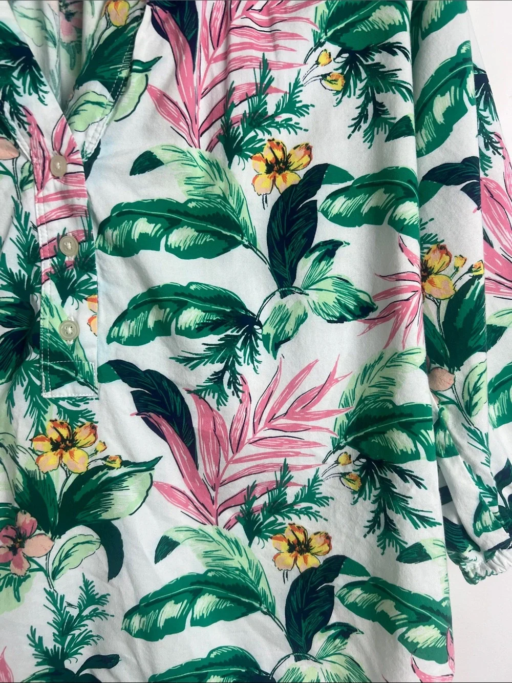 LOFT‎ Medium Tropical Floral Print 3/4 Puff Sleeve Cotton Blend Blouse Top